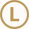 Ein goldenes L in einem goldenen Kreis auf weißem Grund