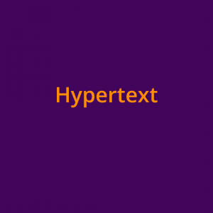 Das Wort "Hypertext" in orangefarbener Schrift auf lilfarbenem Grund