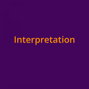 Das Wort "Interpretation" in orangefarbener Schrift auf lilfarbenem Grund
