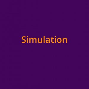 Das Wort "Simulation" in orangefarbener Schrift auf lilafarbenem Grund