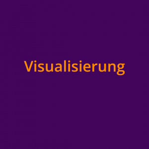 Das Wort "Visualisierung" in orangefarbener Schrift auf lilfarbenem Grund