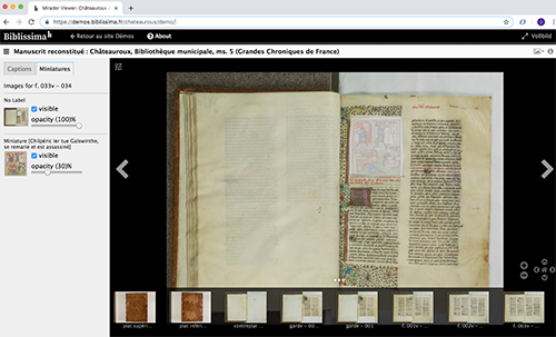 Abb. 13: Virtuelle Rekonstruktion einer
                           beschädigten Handschrift in Châteauroux, Frankreich (MS 5, Grandes
                           Chroniques de France, ca. 1460) [Biblissima 2020]