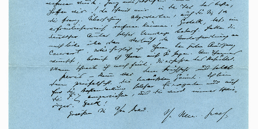 Abb. 2: Faksimile eines Briefes von Julius Meier-Graefe an Siegfried Kracauer vom
                        16.11.1934. © Deutsches Literaturarchiv Marbach.