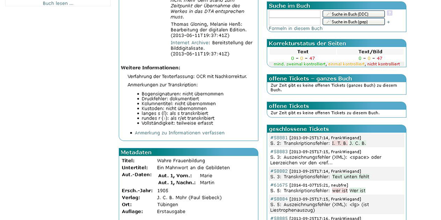 Abb. 3: Arbeitsumgebung im DTA/DTAQ
                                    (Deutsches Textarchiv, Qualitätssicherung) (Screenshot: Thomas
                                    Gloning). 