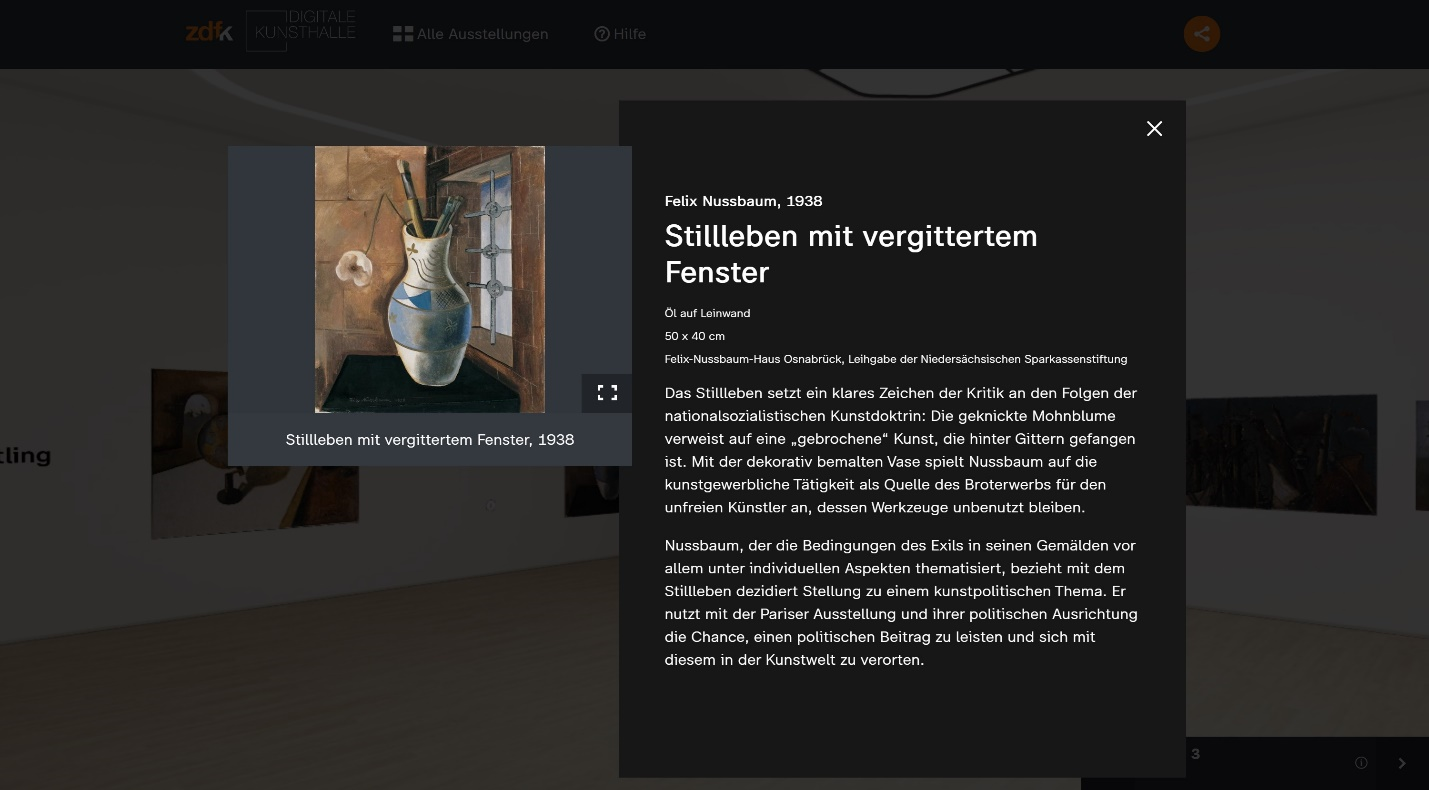Abb. 1: Detailansicht eines Kunstwerks mit zugehörigem
                           Informationstext in Projekt 5. In: Digitale Kunsthalle. [ZDF (Hg.)
                              2016]