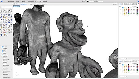 Abb. 2: Computerbasierte Erzeugung und geometrische
                Manipulation der Homunkulus-Figuren in der Computer-Aided-Design-Umgebung Rhinoceros
                3D. [Braun / Willmann 2021]