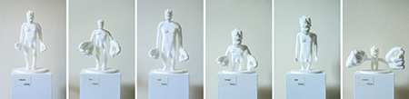 Abb. 3: Fotografien der digital fabrizierten 3D-Homunkulus-Figuren – hergestellt aus PLA im 3D-Druck SLS
                (Selektives-Laser-Sintern) Verfahren. [Braun / Willmann 2021]