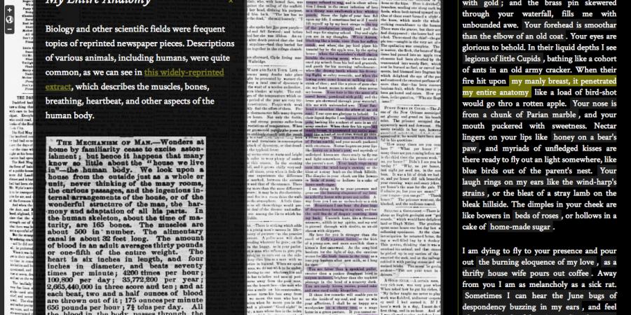 Abb. 7: The Viral Text Project, Beispiel 2. ©
                        Computational Methods for Uncovering Reprinted Texts in Antebellum
                        Newspapers. [online]